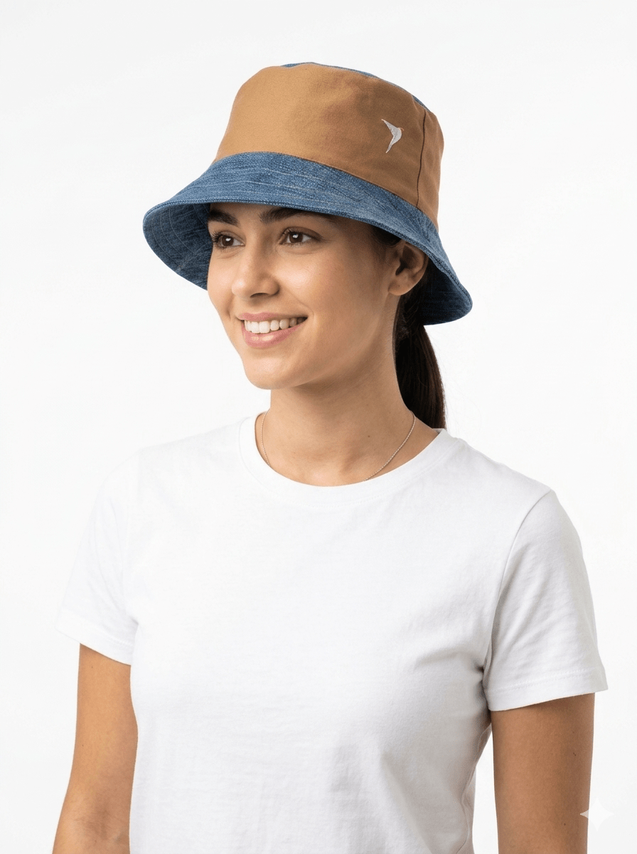 Bucket Laranja com abas azuis